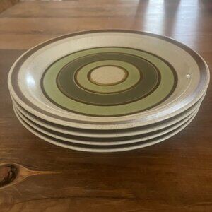 4 Vintage Premiere Stoneware Jeweltones Jade Salad Plates  8" Japan  RARE